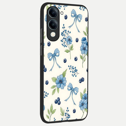  Blue Flower And Bow back cover for iQOO Z10 lite slim fit glass case with vibrant aesthetic design
