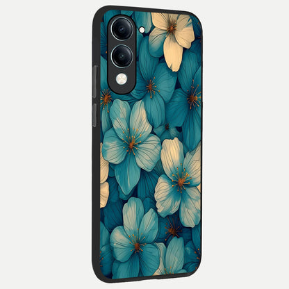  Blue Shade Floral back cover for iQOO Z10 Lite slim fit glass case with vibrant aesthetic design