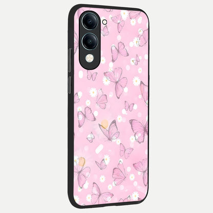  Blush Butterfly Garden back cover for iQOO Z10 lite slim fit glass case with vibrant aesthetic design