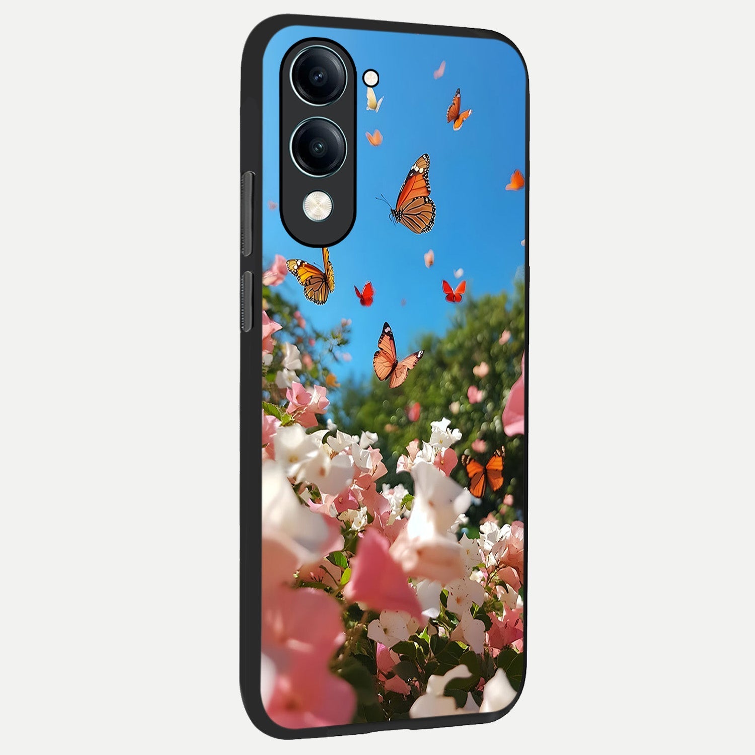  Butterflies In Bloom Sky back cover for iQOO Z10 lite slim fit glass case with vibrant aesthetic design