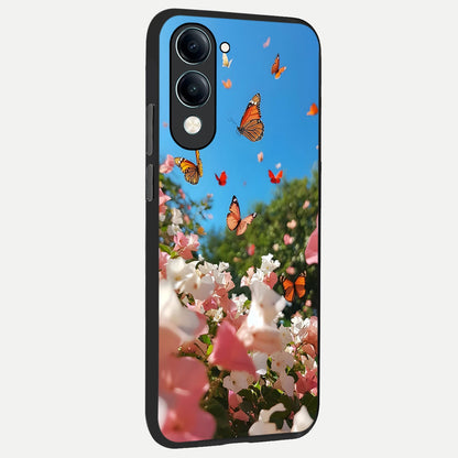 Butterflies In Bloom Sky back cover for iQOO Z10 lite slim fit glass case with vibrant aesthetic design