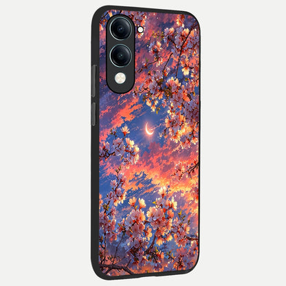  Celestial Sakura Sunset back cover for iQOO Z10 Lite slim fit glass case with vibrant aesthetic design