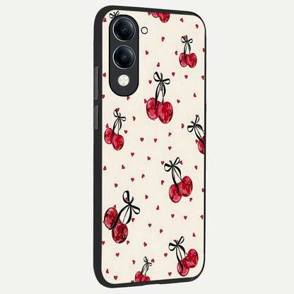  Cherry Heart Bow back cover for iQOO Z10 Lite slim fit glass case with vibrant aesthetic design