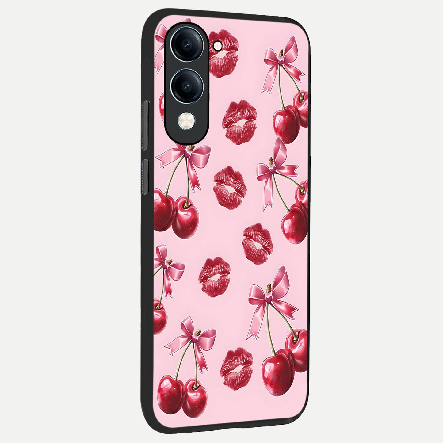  Cherry With Lips back cover for iQOO Z10 Lite slim fit glass case with vibrant aesthetic design