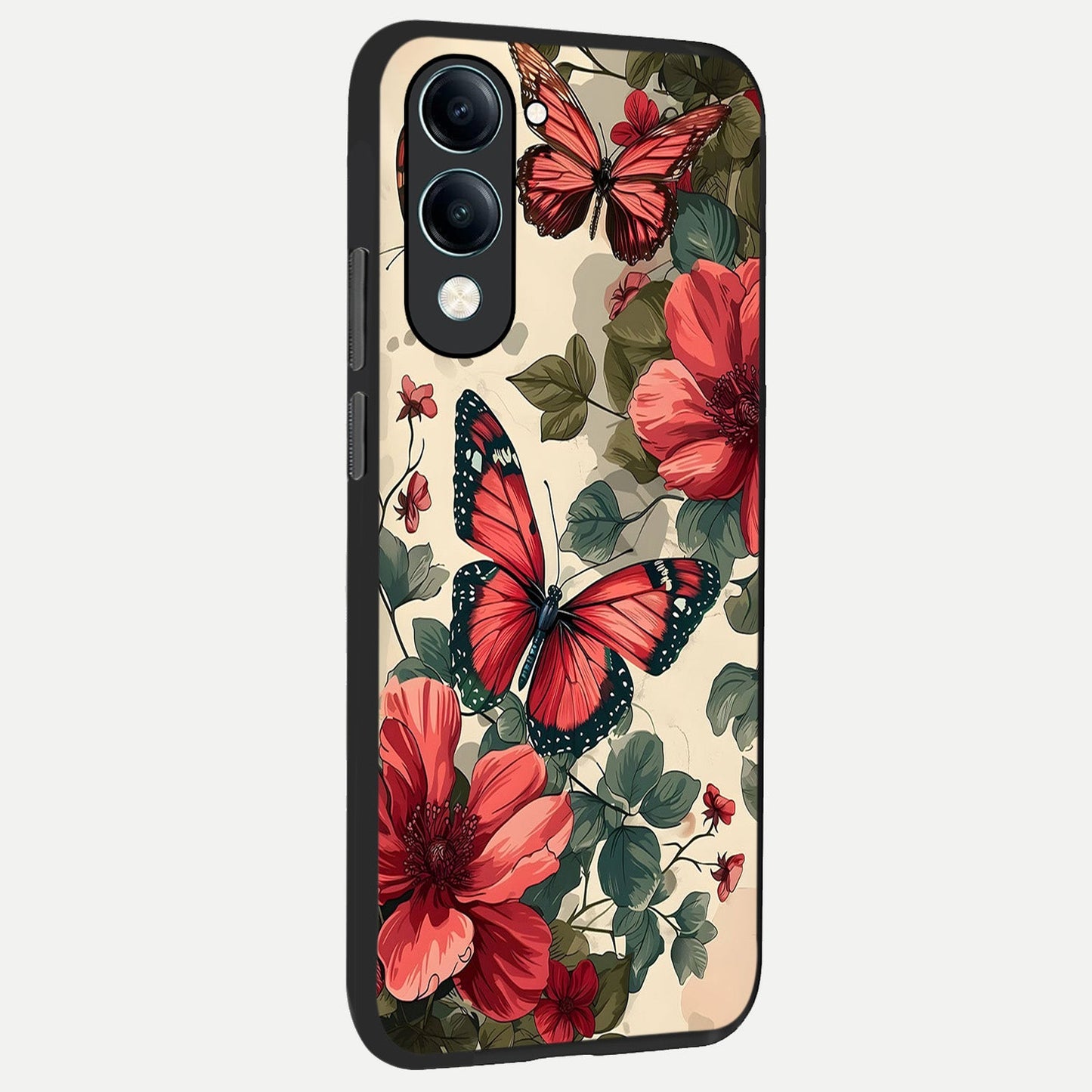  Crimson Butterfly Garden back cover for iQOO Z10 Lite slim fit glass case with vibrant aesthetic design