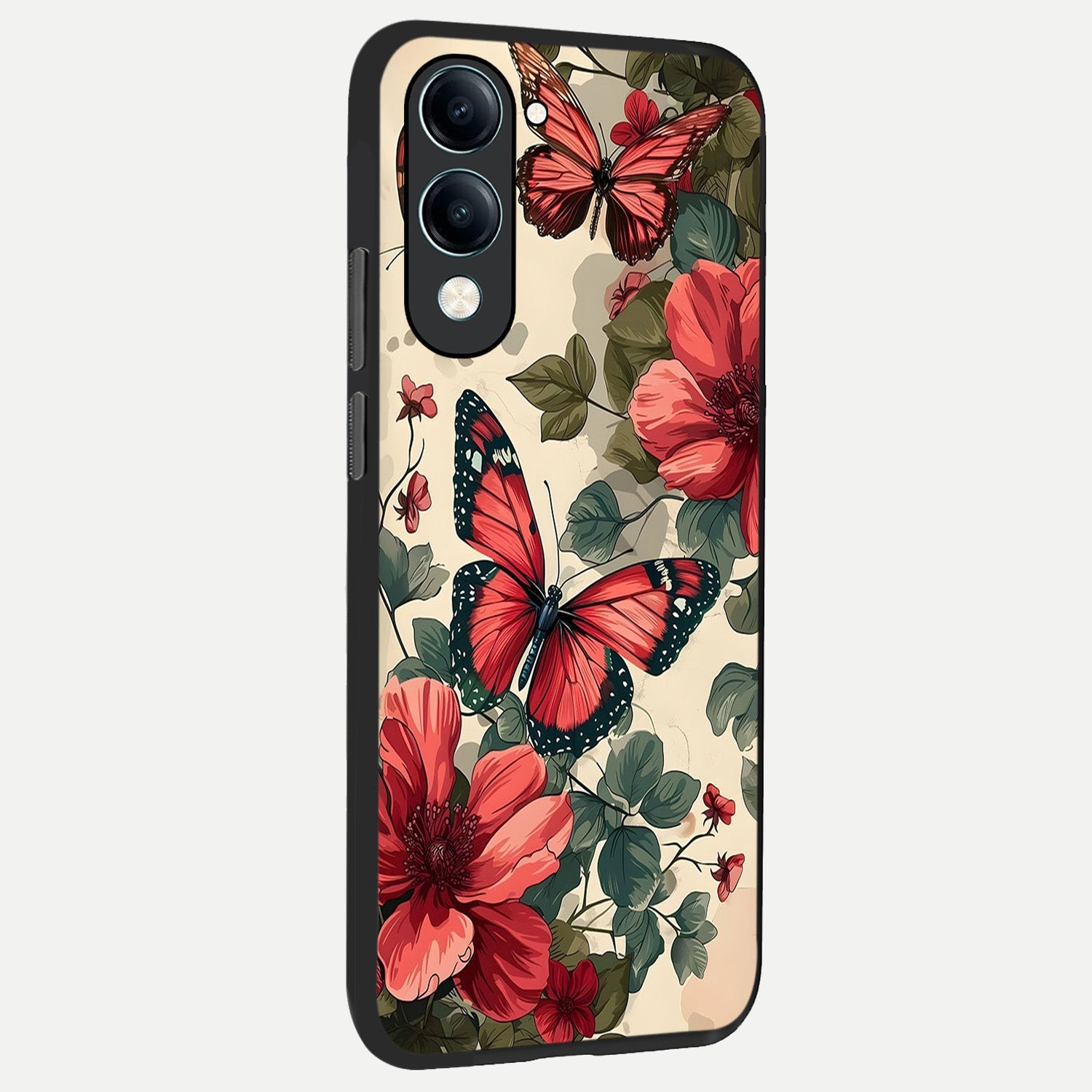  Crimson Butterfly Garden back cover for iQOO Z10 Lite slim fit glass case with vibrant aesthetic design