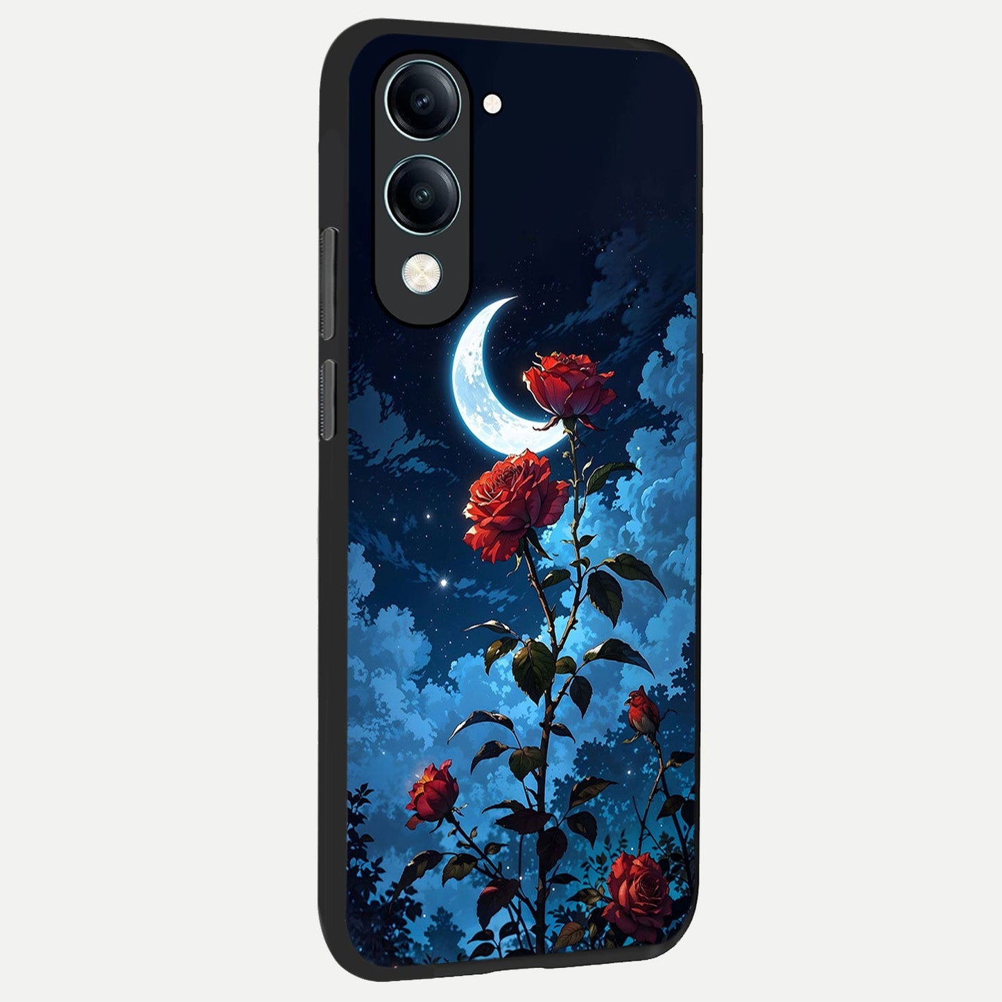 Crimson Rose Moon back cover for iQOO Z10 Lite slim fit glass case with vibrant aesthetic design