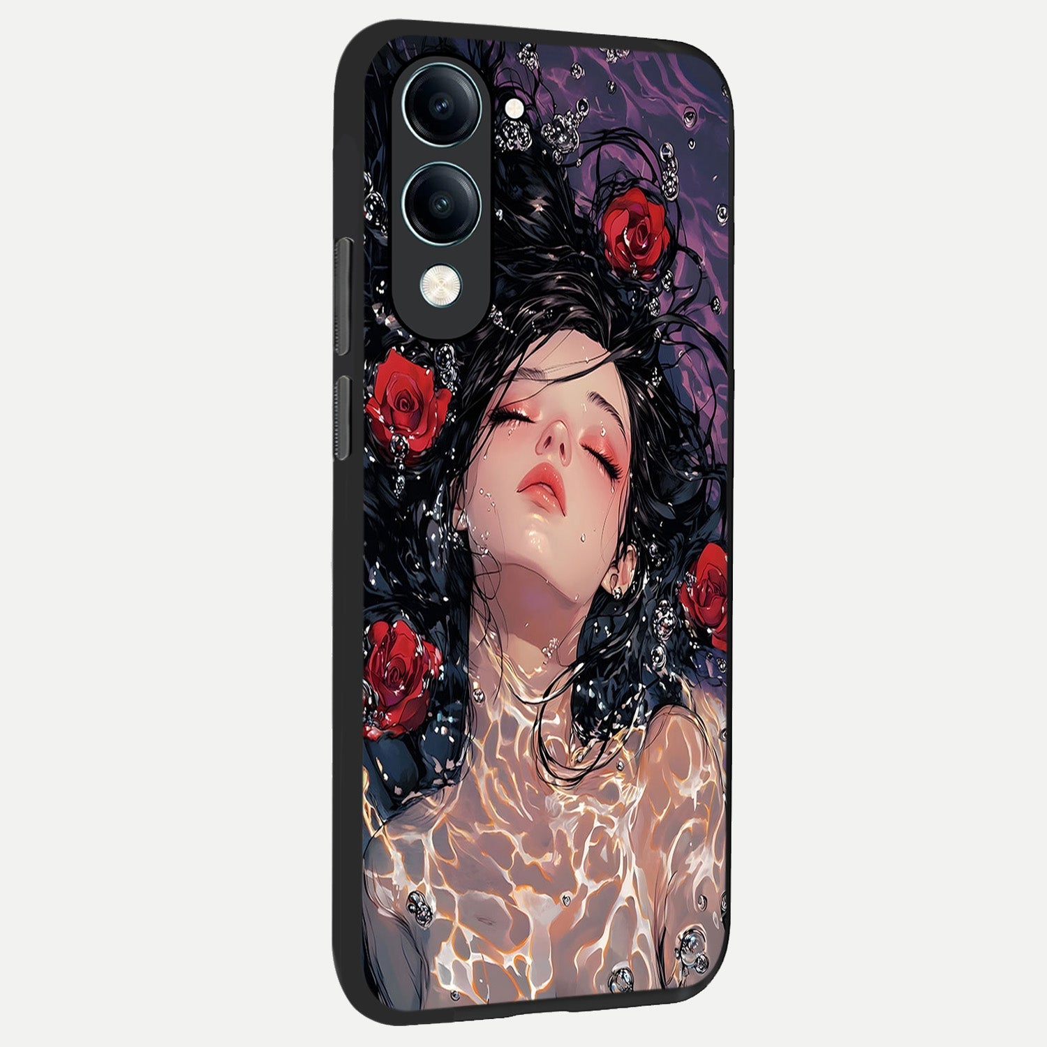 Crimson Rose Serenity back cover for iQOO Z10 Lite slim fit glass case with vibrant aesthetic design