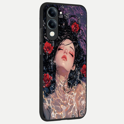  Crimson Rose Serenity back cover for iQOO Z10 Lite slim fit glass case with vibrant aesthetic design