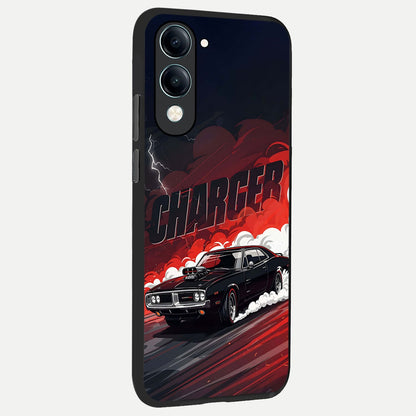  Dark Charger Fury back cover for iQOO Z10 Lite slim fit glass case with vibrant aesthetic design