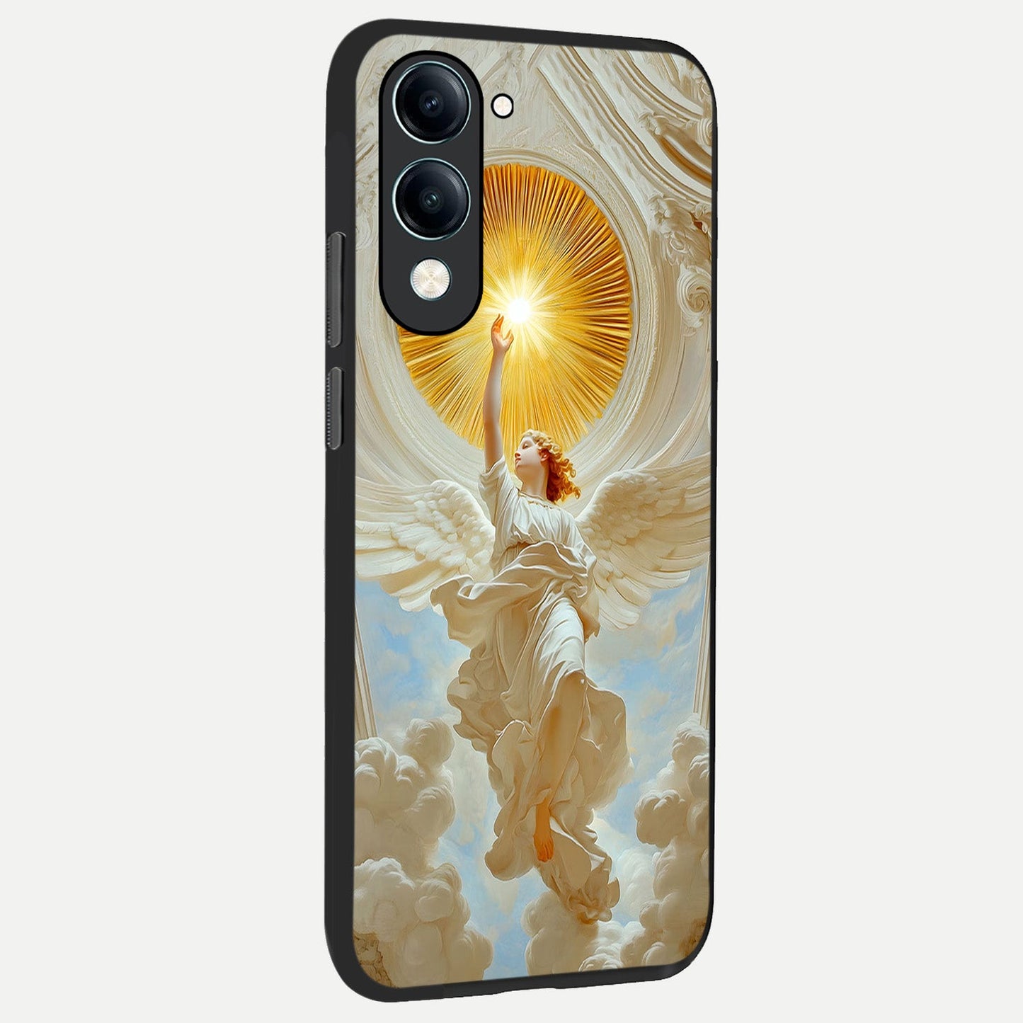  Divine Light Angel back cover for iQOO Z10 Lite slim fit glass case with vibrant aesthetic design