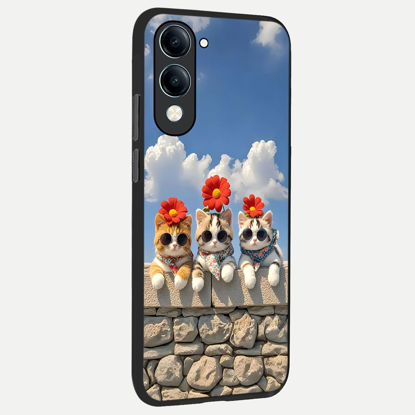  Floral Kitty Squad back cover for iQOO Z10 Lite slim fit glass case with vibrant aesthetic design