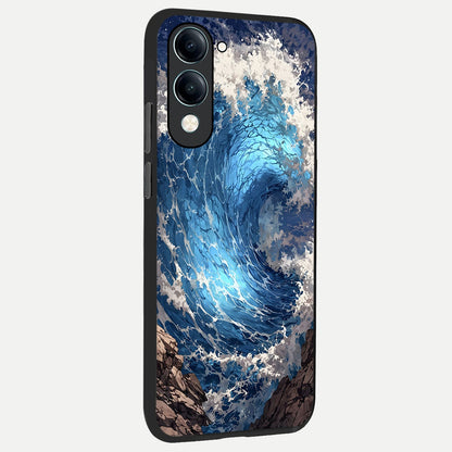  Giant Ocean Wave back cover for iQOO Z10 lite slim fit glass case with vibrant aesthetic design