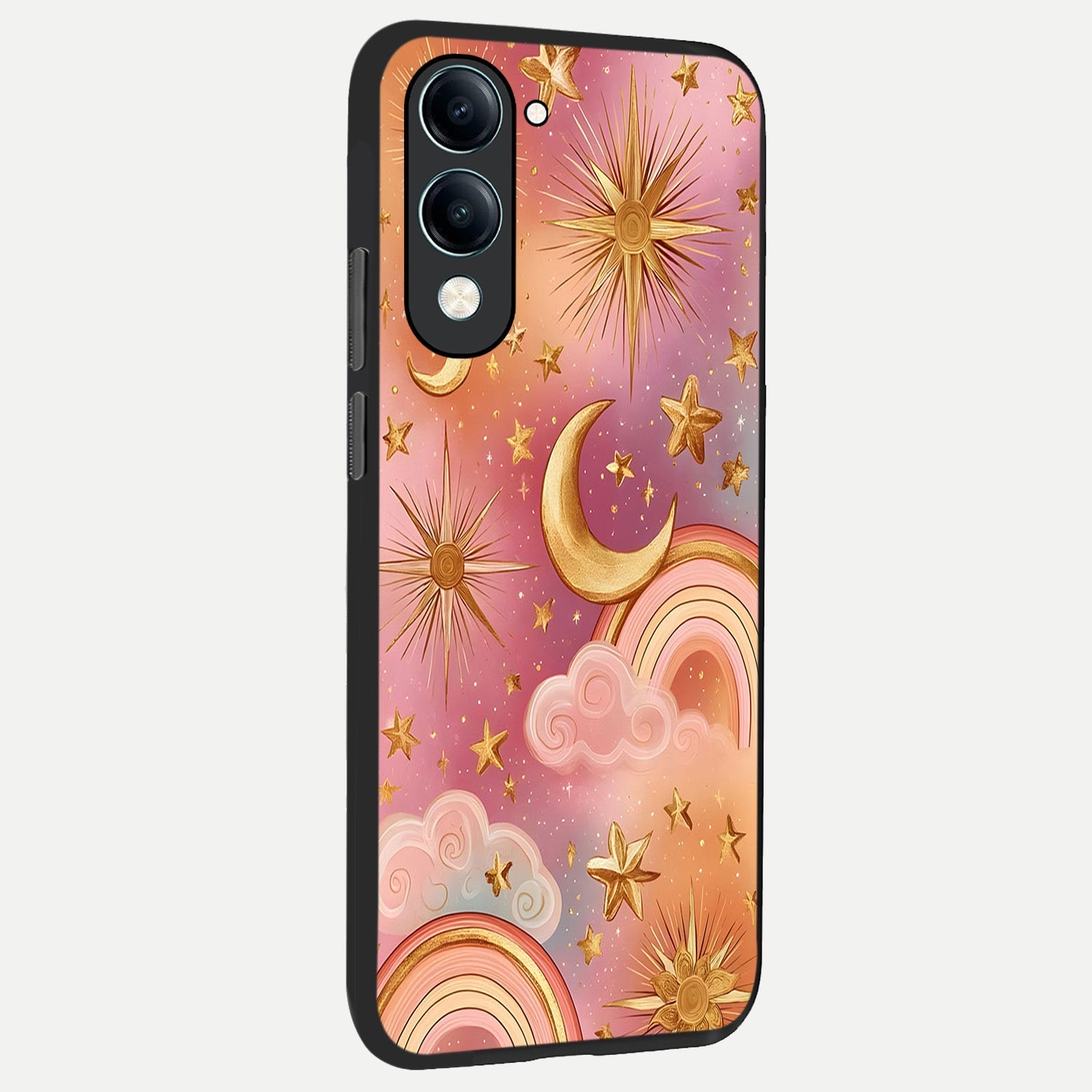  Golden Celestial Dreams back cover for iQOO Z10 Lite slim fit glass case with vibrant aesthetic design