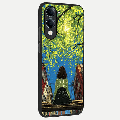 Golden Leaves Glow back cover for iQOO Z10 Lite slim fit glass case with vibrant aesthetic design