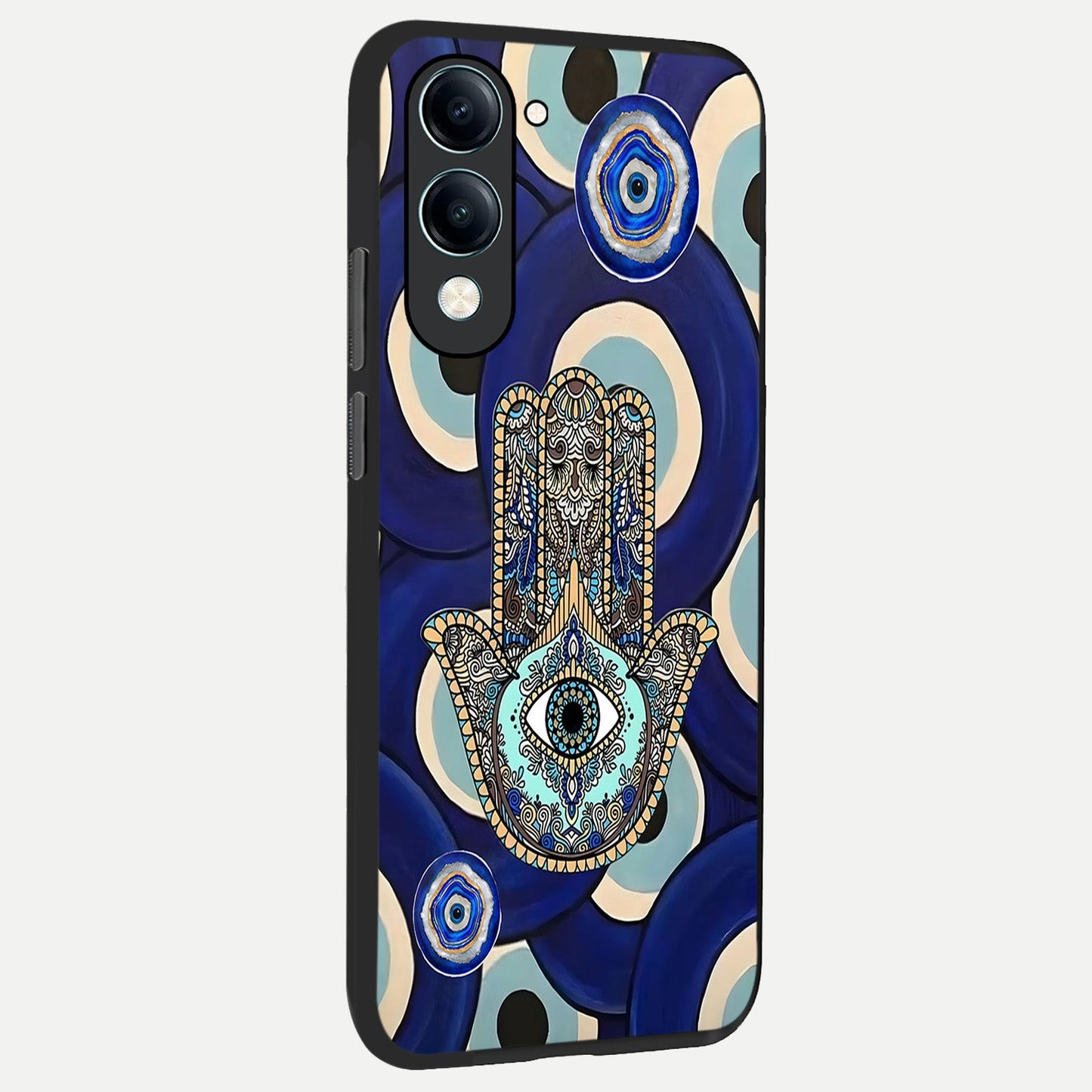  Hamsa Divine Guard back cover for iQOO Z10 Lite slim fit glass case with vibrant aesthetic design