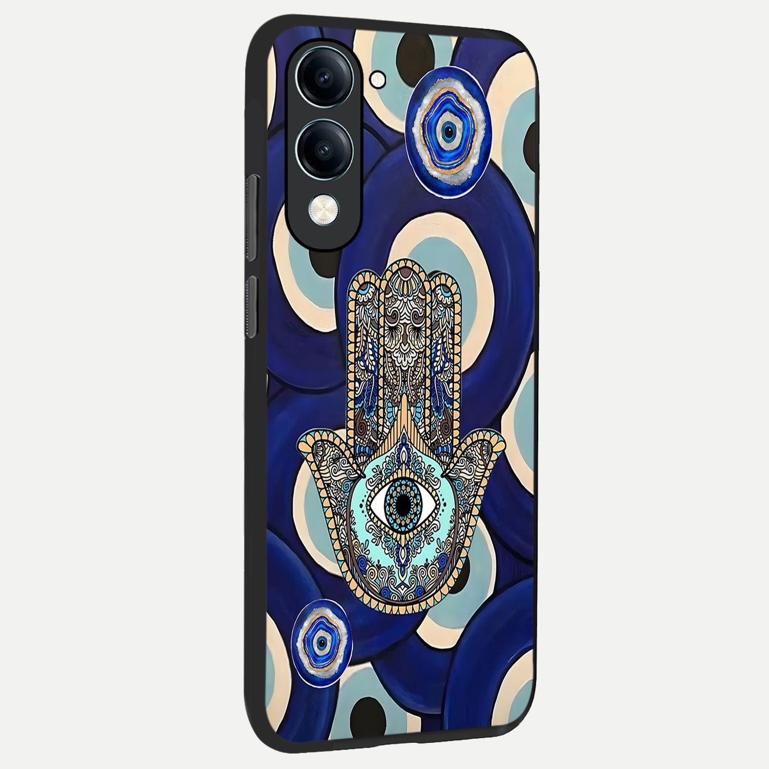  Hamsa Divine Guard back cover for iQOO Z10 Lite slim fit glass case with vibrant aesthetic design
