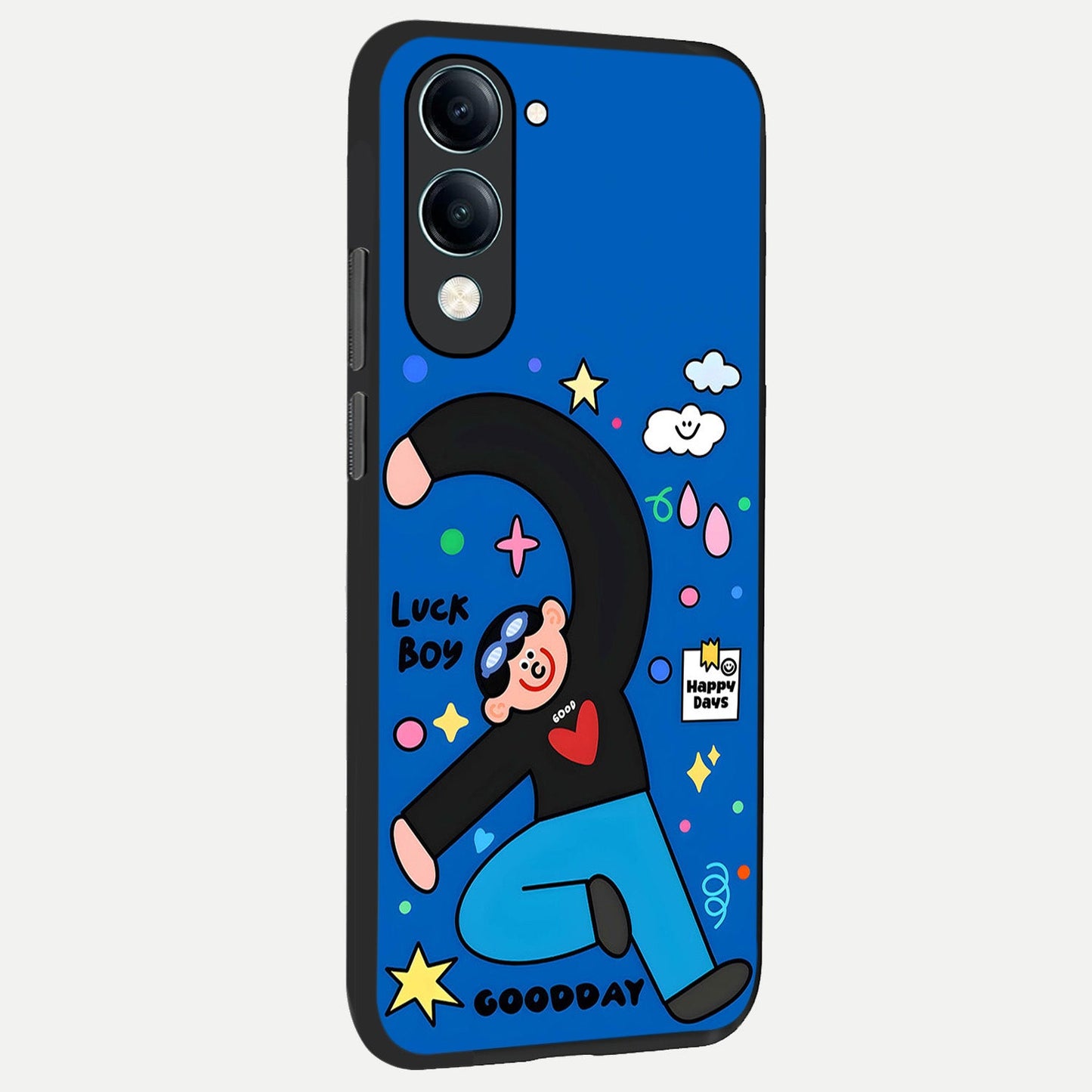  Happy Luck Vibe back cover for iQOO Z10 Lite slim fit glass case with vibrant aesthetic design