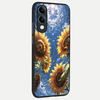  Heavenly Sunflower Rise back cover for iQOO Z10 Lite slim fit glass case with vibrant aesthetic design