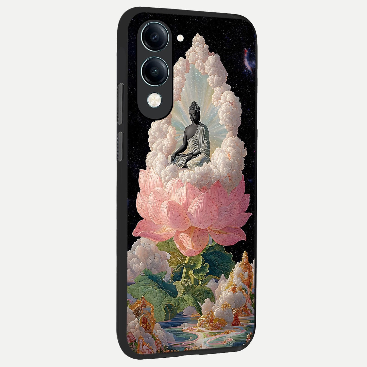  Lotus Divine Peace back cover for iQOO Z10 Lite slim fit glass case with vibrant aesthetic design