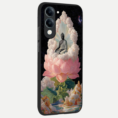  Lotus Divine Peace back cover for iQOO Z10 Lite slim fit glass case with vibrant aesthetic design