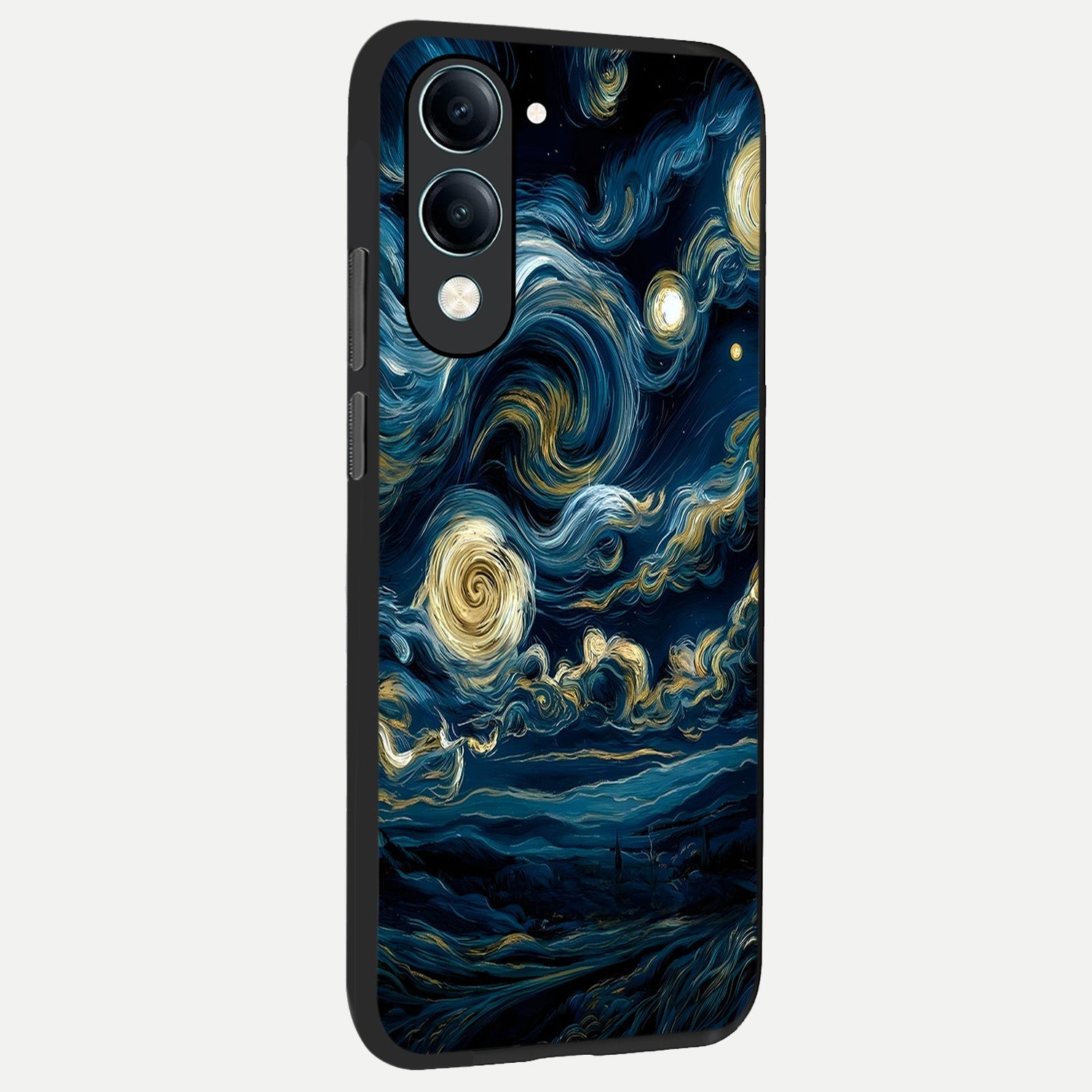  Midnight Sky Whirl back cover for iQOO Z10 lite slim fit glass case with vibrant aesthetic design