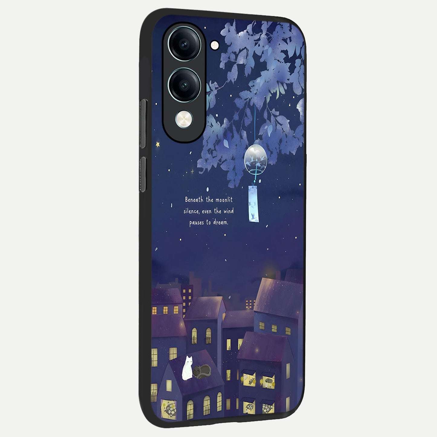  Moonlit Cat Silence back cover for iQOO Z10 Lite slim fit glass case with vibrant aesthetic design
