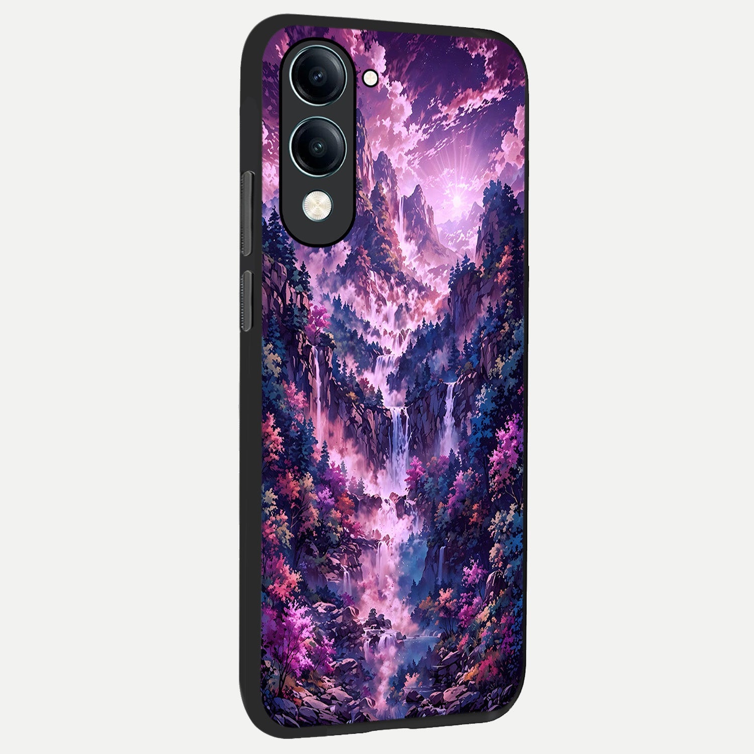  Mystic Cascade Peaks back cover for iQOO Z10 Lite slim fit glass case with vibrant aesthetic design