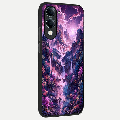  Mystic Cascade Peaks back cover for iQOO Z10 Lite slim fit glass case with vibrant aesthetic design