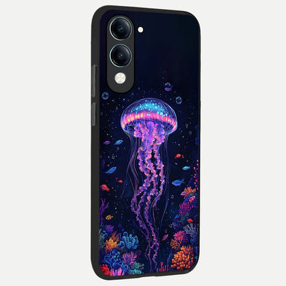  Neon Jellyfish back cover for iQOO Z10 lite slim fit glass case with vibrant aesthetic design
