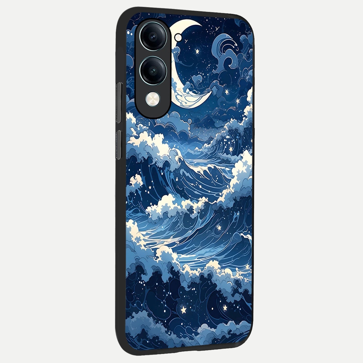  Ocean Moon Waves back cover for iQOO Z10 Lite slim fit glass case with vibrant aesthetic design