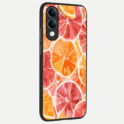  Orange Fruits Pattern back cover for iQOO Z10 lite slim fit glass case with vibrant aesthetic design