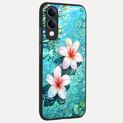  Pink Flowers in Water back cover for iQOO Z10 Lite slim fit glass case with vibrant aesthetic design