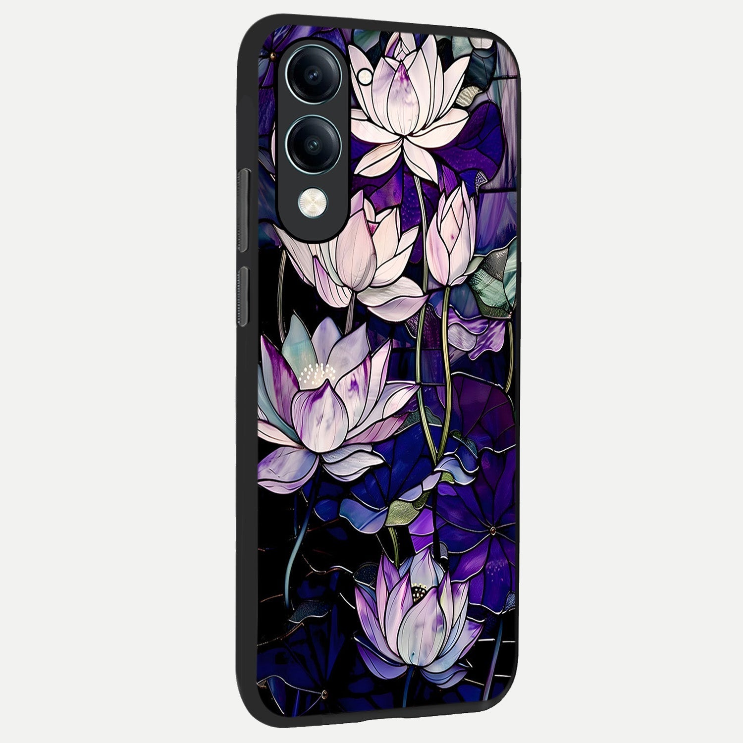  Purple Lotus Pattern back cover for iQOO Z10 Lite slim fit glass case with vibrant aesthetic design