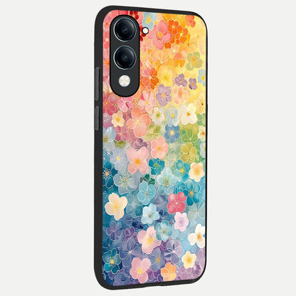  Rainbow Blossom Burst back cover for iQOO Z10 Lite slim fit glass case with vibrant aesthetic design