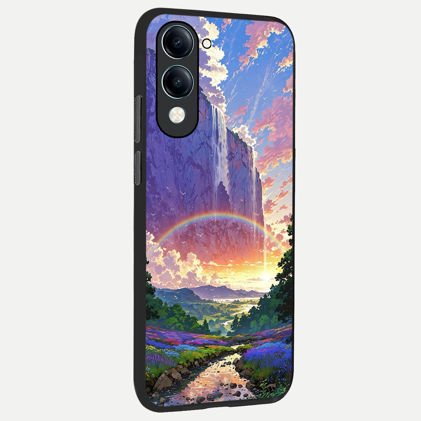  Rainbow Valley Dream back cover for iQOO Z10 lite slim fit glass case with vibrant aesthetic design