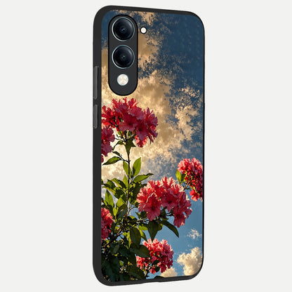  Red Bloom Skies back cover for iQOO Z10 Lite slim fit glass case with vibrant aesthetic design