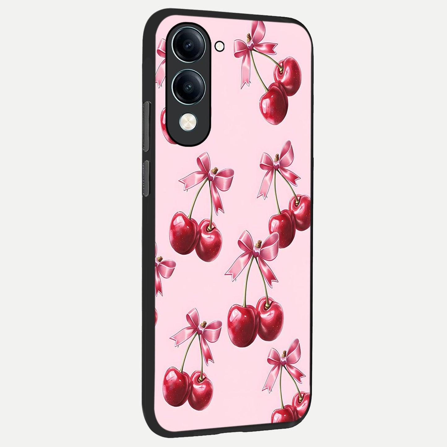  Red Cherries Pattern back cover for iQOO Z10 Lite slim fit glass case with vibrant aesthetic design