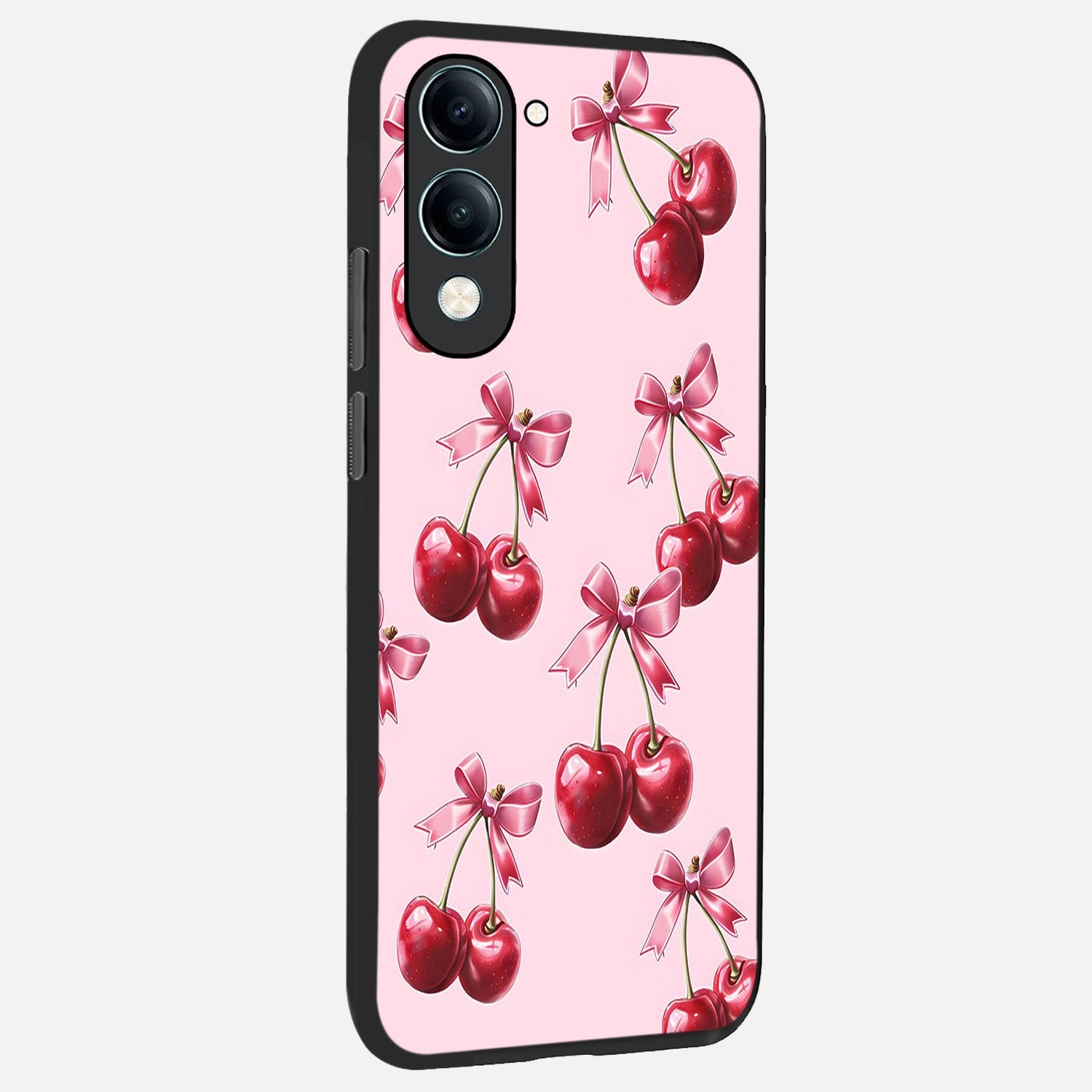  Red Cherries Pattern back cover for iQOO Z10 Lite slim fit glass case with vibrant aesthetic design