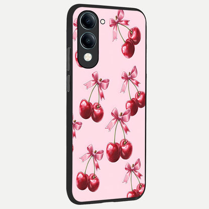 Red Cherries Pattern back cover for iQOO Z10 Lite slim fit glass case with vibrant aesthetic design
