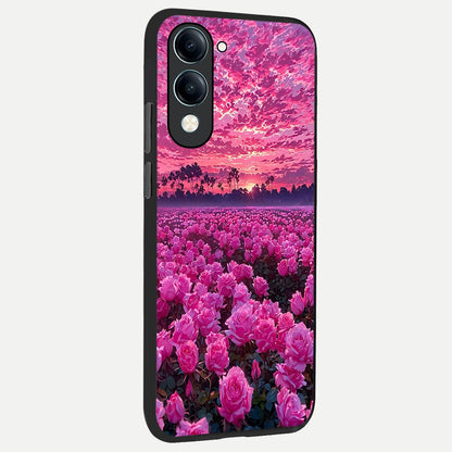  Rose Sunset Valley back cover for iQOO Z10 Lite slim fit glass case with vibrant aesthetic design
