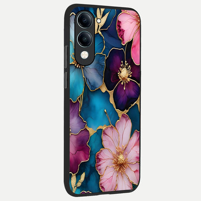  Sparkle Floral back cover for iQOO Z10 Lite slim fit glass case with vibrant aesthetic design