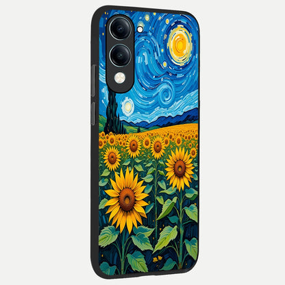  Starry Sunflower Dreams back cover for iQOO Z10 Lite slim fit glass case with vibrant aesthetic design
