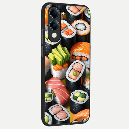  Sushi Food Pattern back cover for iQOO Z10 lite slim fit glass case with vibrant aesthetic design