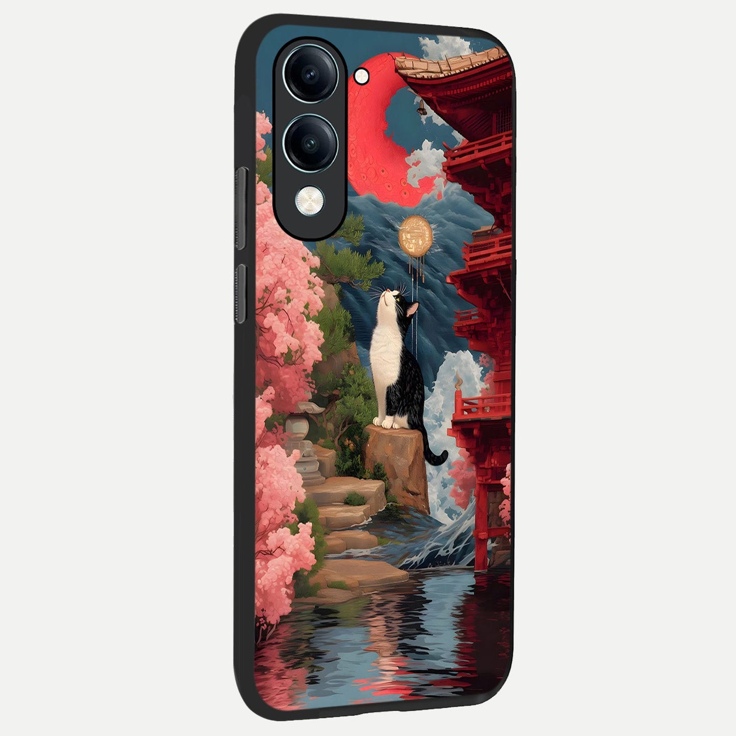  Temple Cat Scenery back cover for iQOO Z10 Lite slim fit glass case with vibrant aesthetic design