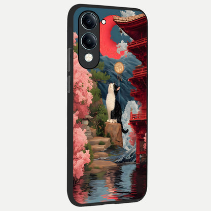  Temple Cat Scenery back cover for iQOO Z10 Lite slim fit glass case with vibrant aesthetic design