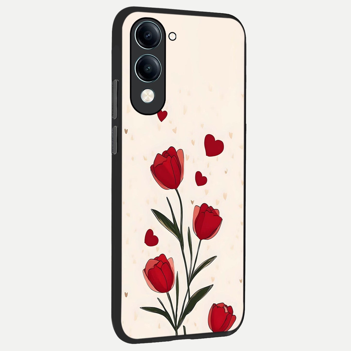  Tulip With Heart back cover for iQOO Z10 Lite slim fit glass case with vibrant aesthetic design
