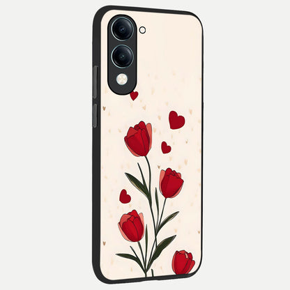  Tulip With Heart back cover for iQOO Z10 Lite slim fit glass case with vibrant aesthetic design