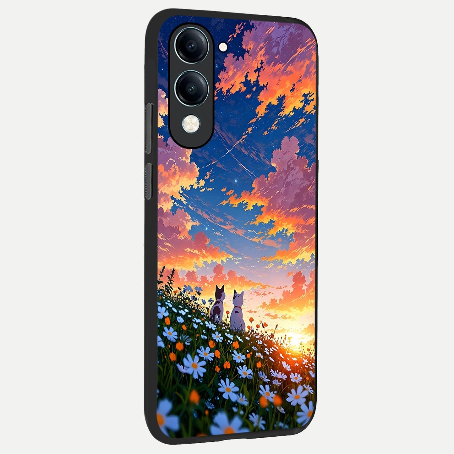  Two Cats Friends back cover for iQOO Z10 Lite slim fit glass case with vibrant aesthetic design