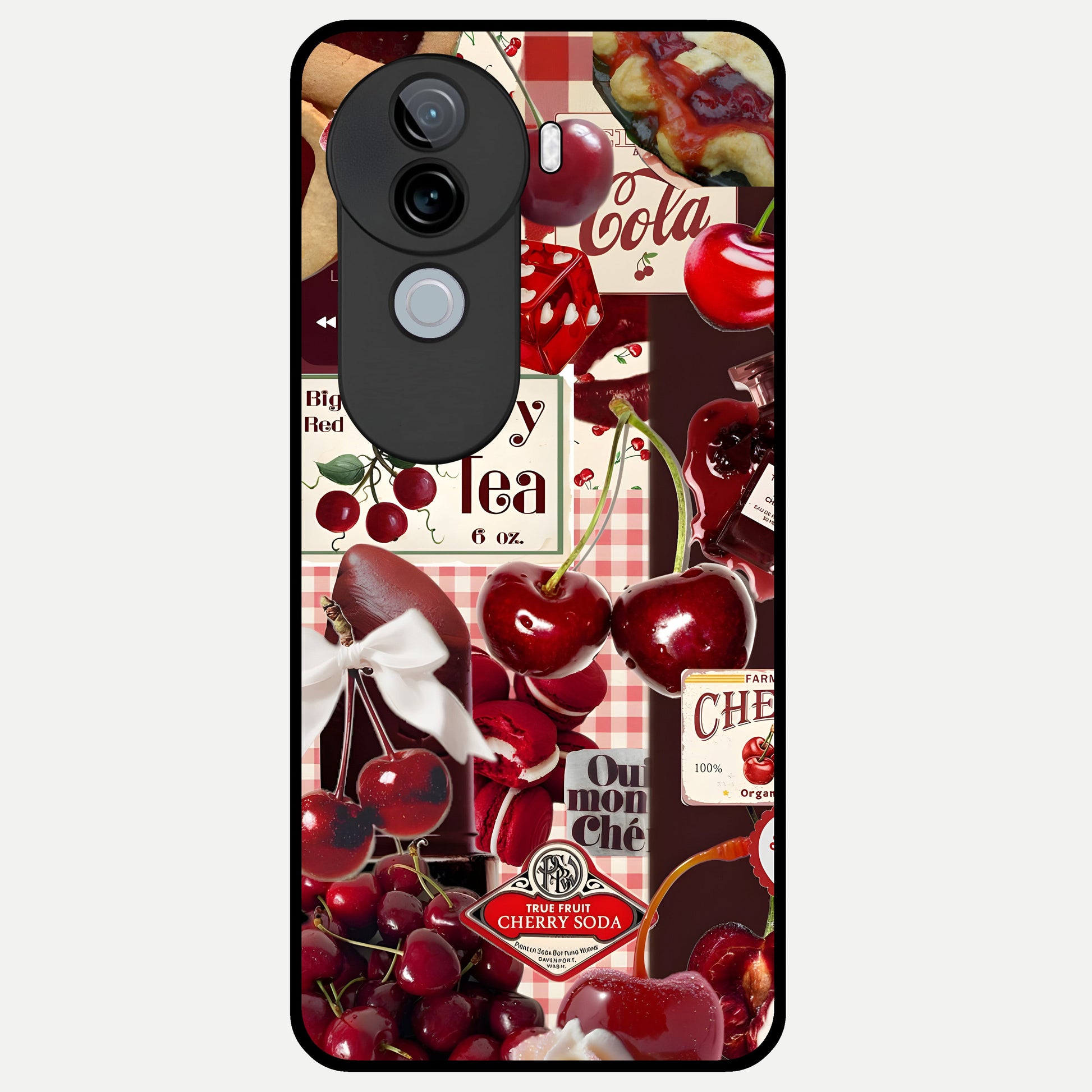  Aesthetic Cherry Tea Glass Case for iQOO Z9s back cover – full design glossy printed glass finish